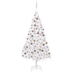 Árbol de Navidad preiluminado con luces y bolas blanco 240 cm