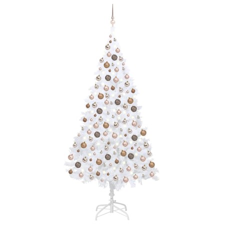 Árbol de Navidad preiluminado con luces y bolas blanco 240 cm