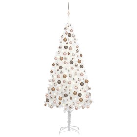 Árbol de Navidad preiluminado con luces y bolas blanco 210 cm