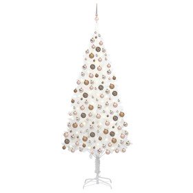 Árbol de Navidad preiluminado con luces y bolas blanco 210 cm