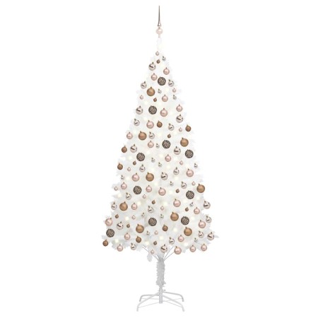 Árbol de Navidad preiluminado con luces y bolas blanco 210 cm