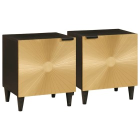 Mesa de Noche 2 pcs Negro y dorado 40 x 33.5 x 46 cm