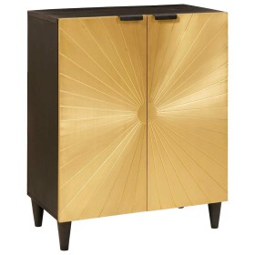 Vitrina Negro y dorado 60 x 33 x 75 cm madera maciza de mango
