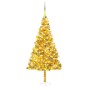 Árbol de Navidad preiluminado con luces y bolas dorado 210 cm