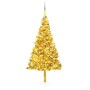 Árbol de Navidad preiluminado con luces y bolas dorado 240 cm