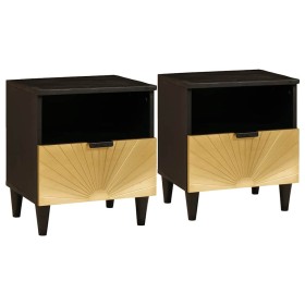 Mesa de Noche con cajón 2 pcs Negro y dorado 40 x 33 x 46 cm