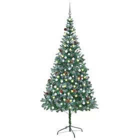 Árbol de Navidad helado con luces, bolas y piñas 210 cm