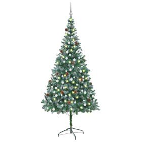 Árbol de Navidad helado con luces, bolas y piñas 210 cm