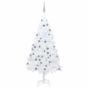 Árbol de Navidad preiluminado con luces y bolas blanco 120 cm