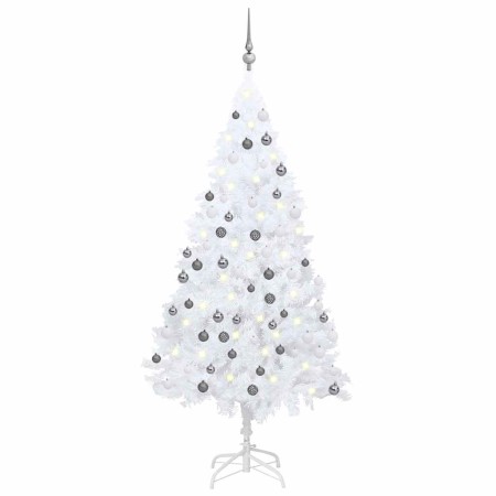 Árbol de Navidad preiluminado con luces y bolas blanco 120 cm