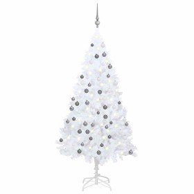 Árbol de Navidad preiluminado con luces y bolas blanco 180 cm