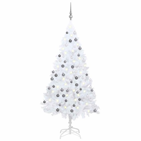 Árbol de Navidad preiluminado con luces y bolas blanco 180 cm
