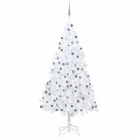 Árbol de Navidad preiluminado con luces y bolas blanco 240 cm