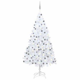 Árbol de Navidad preiluminado con luces y bolas blanco 240 cm