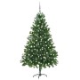 Árbol de Navidad preiluminado con luces y bolas verde 210 cm
