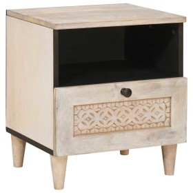 Mesa de Noche Beige 40 x 33 x 46 cm madera maciza de mango