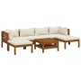 Set de muebles de jardín 7 pzas con cojín crema acacia maciza