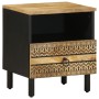 Mesita de noche madera maciza de mango rugosa negro 40x33x46 cm