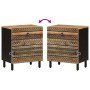 Mesita de noche madera maciza de mango rugosa negro 50x33x60 cm