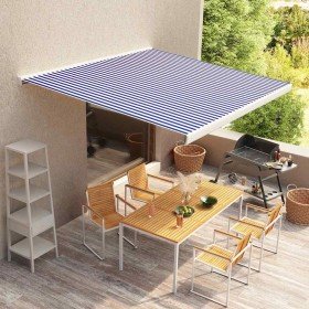 Toldo de carrete motorizado azul y blanco 350x250 cm Toldo de carrete motorizado azul y blanco 350x250 cm