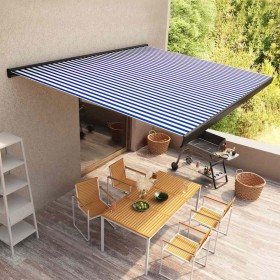 Toldo de carrete motorizado azul y blanco 350x250 cm