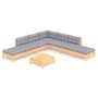 Juego de muebles de jardín 8 pzas y cojines madera pino gris