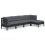 Muebles de jardín 5 pzas con cojines negro madera de pino