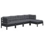 Muebles de jardín 5 pzas con cojines negro madera de pino