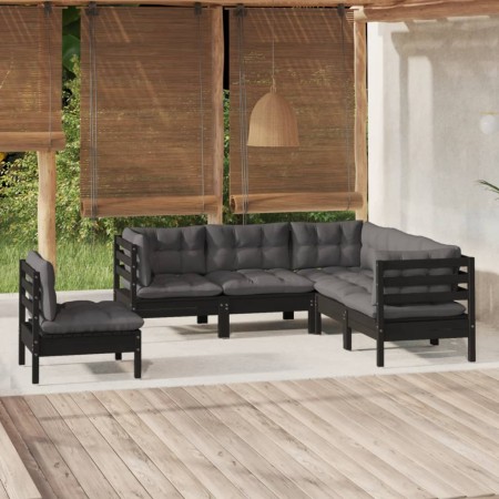 Muebles de jardín 5 pzas con cojines negro madera de pino en Conjuntos de jardín | Comprar online en Foro24