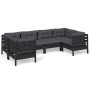 Muebles de jardín 6 pzas con cojines negro madera de pino