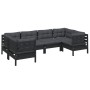 Muebles de jardín 6 pzas con cojines negro madera de pino