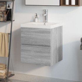 Mueble de baño con lavabo madera contrachapada gris Sonoma Mueble de baño con lavabo madera contrachapada gris Sonoma