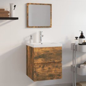 Set de muebles de baño madera contrachapada color roble ahumado Set de muebles de baño madera contrachapada color roble ahumado