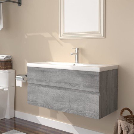Mueble de baño con lavabo madera contrachapada gris Sonoma en Tocadores de baño | Comprar online en Foro24