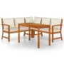 Juego comedor de jardín 4 pzas con cojines madera maciza acacia