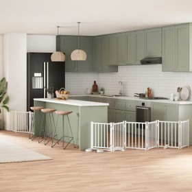 Puerta para perros plegable 9 paneles madera álamo blanca 450cm