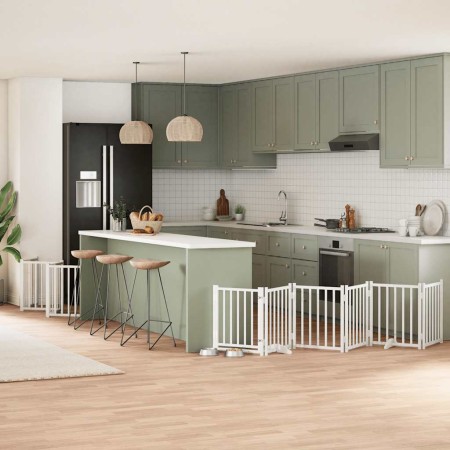 Puerta de perros plegable 12 paneles madera álamo blanca 600 cm en Casetas y cercados para perros | Comprar online en Foro24