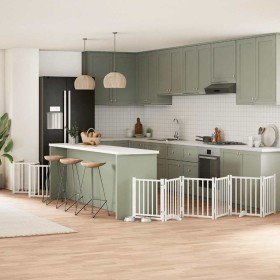 Puerta de perros plegable 15 paneles madera álamo blanca 750 cm Puerta de perros plegable 15 paneles madera álamo blanca 750 cm