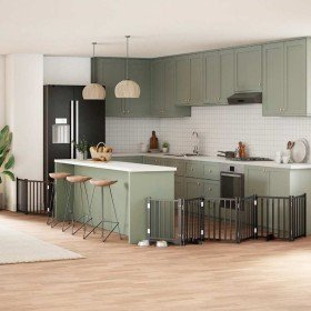 Puerta para perros plegable 9 paneles madera álamo negra 450 cm