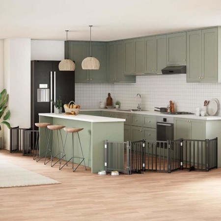 Puerta de perros plegable 12 paneles madera álamo negra 600 cm en Casetas y cercados para perros | Comprar online en Foro24