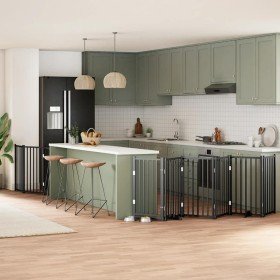 Puerta para perros plegable 9 paneles madera álamo negra 450 cm