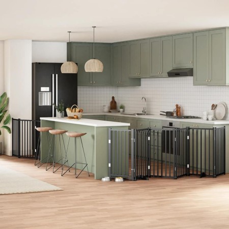 Puerta para perros plegable 9 paneles madera álamo negra 450 cm en Casetas y cercados para perros | Comprar online en Foro24