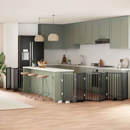 Puerta de perros plegable 15 paneles madera álamo negra 750 cm en Casetas y cercados para perros | Comprar online en Foro24