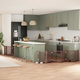 Puerta de perros plegable 9 paneles madera álamo marrón 450 cm