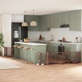 Puerta de perros plegable 9 paneles madera álamo marrón 450 cm