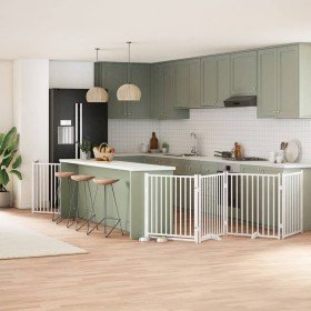 Puerta de perros plegable 10 paneles madera álamo blanca 800 cm Puerta de perros plegable 10 paneles madera álamo blanca 800 cm