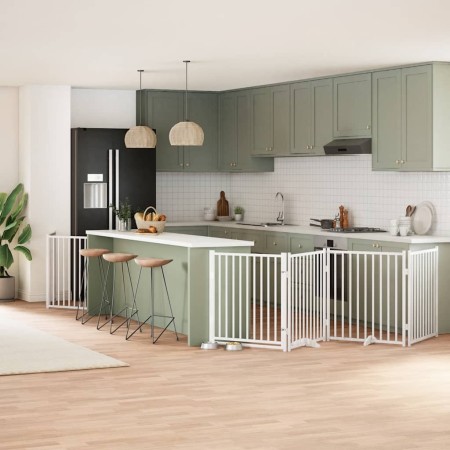 Puerta de perros plegable 10 paneles madera álamo blanca 800 cm en Casetas y cercados para perros | Comprar online en Foro24