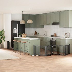 Puerta para perros plegable 6 paneles madera álamo negra 480 cm