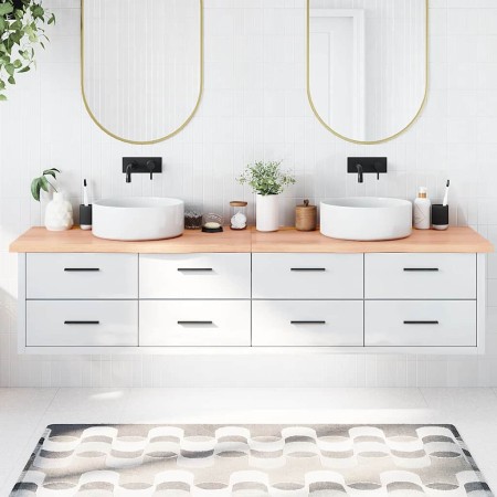 Encimera baño madera maciza tratada marrón claro 220x50x(2-4)cm