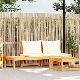Banco de jardín y mesa cojines crema madera maciza de acacia